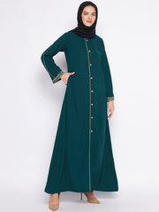 Embroidery Work Front Open Abaya with Black Georgette Scarf