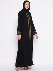A-Line Black Embroidery Abaya with Black Georgette Hijab