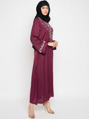 Handwork Maroon Abaya with Black Hijab