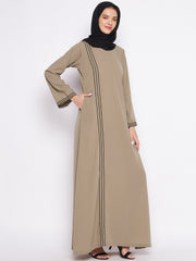 Beige A-Line Abaya for Women with Black Georgette Hijab