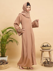 Handworked Luxury Modest Beige Abaya Burqa with Matching Hijab