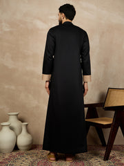 Black Cotton Arabic Thobe for Men with Beige Piping