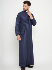 Blue Arab Thobe / Jubba for Men with Piping Design