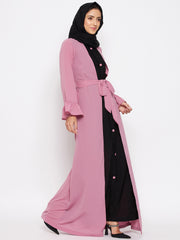 Puce Pink Abaya for Women with Black Georgette Scarf