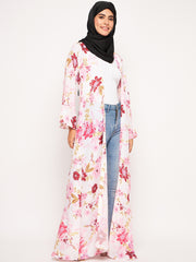 Front Open Printed Shrug with Black Georgette Hijab