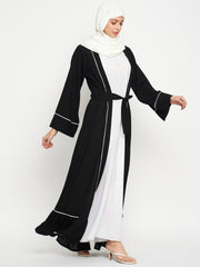 2 Piece Set Front Open Shrug Abaya with Black Georgette Hijab