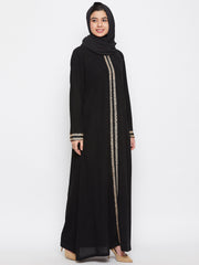 Black Embroidery Design Abaya with Black Georgette Hijab