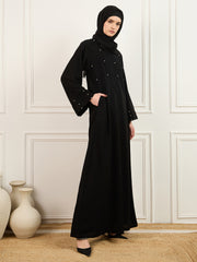 Pearl design Black Abaya/Burqa with Matching Georgette Hijab