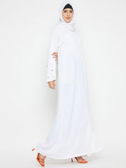 White Abaya for Umrah/Hajj handwork detailing with Black Hijab