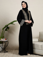 2 Pieces Embroidered Shrug Set Abaya with Black Scarf