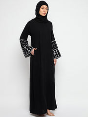 Black Kefiyyeh Embroidery Abaya with Black Hijab