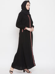 Black Chikan Hand Embroidery Abaya for Women with Black Georgette Scarf