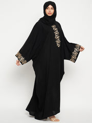 Embroidery Black Abaya/Burqa for Women With Black Georgette Scarf