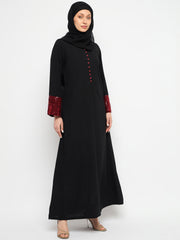 Embroidery Black Abaya for Women with Black Georgette Scarf
