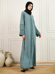 Green Kefiyyeh Embroidery Abaya/Burqa With Black Hijab