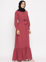 Women Rust Abaya with Black Georgette Hijab