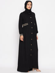 Embroidery Front Open Abaya with Black Georgette Hijab