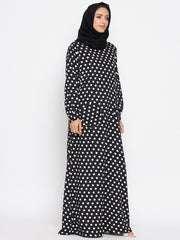 Black Polka Design Abaya for Women with Black Georgette Hijab
