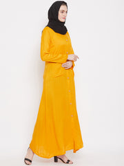 Yellow Rayon Front Open Abaya for Women with Black Georgette Scarf