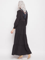 Frilled Abaya/Burqa For Women With Belt and Black Hijab