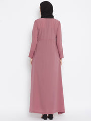 Puce Pink Abaya Dress with Black Georgette Hijab