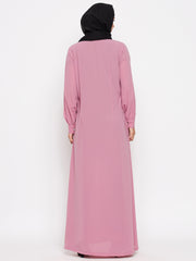 Front Open Puce Pink Abaya Burqa With Black Hijab