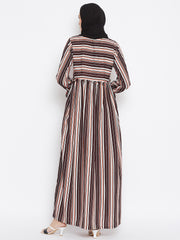 Brown Stripe Abaya Dress with Black Georgette Hijab