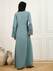 Green Kefiyyeh Embroidery Abaya/Burqa With Black Hijab