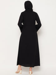 Black Embroidery Work Front Open Abaya for Women with Black Georgette Scarf