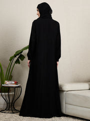 Embroidered Black Abaya for women with Black Scarf