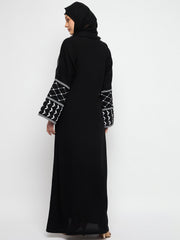 Black Kefiyyeh Embroidery Abaya with Black Hijab