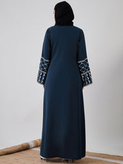 Front Open Kefiyyeh Embroidered Abaya/Burqa with Black Georgette Hijab