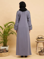 Luxury Hand worked Modest Grey Abaya Burqa with Black Hijab