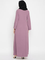 Pink Handwork Abaya with Black Hijab for Women