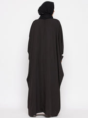 Front Open Black Kaftan Abaya for Women with Black Georgette Hijab