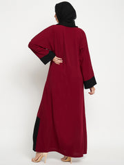 Women Solid A-Line Abaya/Burqa with Black Georgette Hijab
