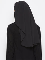 Three Layer Plain Black Georgette Naqab/Hijab