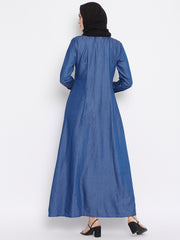 Denim Front Open Abaya with Black Georgette Hijab