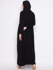 Black Chikan Embroidery Work Abaya for Women with Black Georgette Scarf
