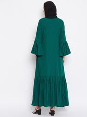 Women Front Open Abaya with Black Georgette Hijab