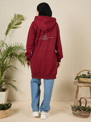 Modest Deen Over Dunya Maroon Fleece Winter Hoodie