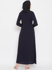 Blue Embroidery Abaya Dress with Black Georgette Hijab