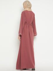 2 Piece Set Front Open Lace Shrug Abaya with Black Georgette Hijab