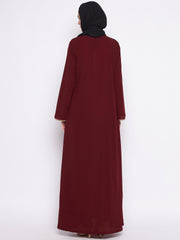 Maroon Abaya for Women Black Georgette Hijab