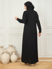 Front Open Embroidery Black Abaya/Burqa with Matching Georgette Hijab