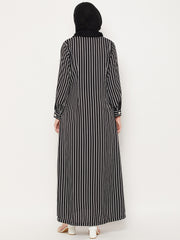 Striped Abaya for Women with Black Georgette Hijab