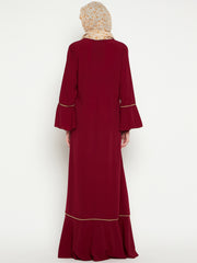 Maroon A-Line Abaya for Women with Black Georgette Hijab