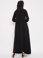 Black Abaya with Chikan hand Embroidery with Black Georgette Scarf
