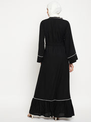 2 Piece Set Front Open Shrug Abaya with Black Georgette Hijab