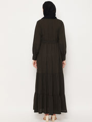 Frilled Olive Green/Abaya Burqa For Women With Belt and Black Hijab